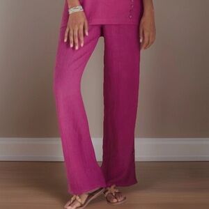 SOFT SURROUNDINGS Pants Medium Fuchsia Gauze Wide Leg Button Ankle Embellishment